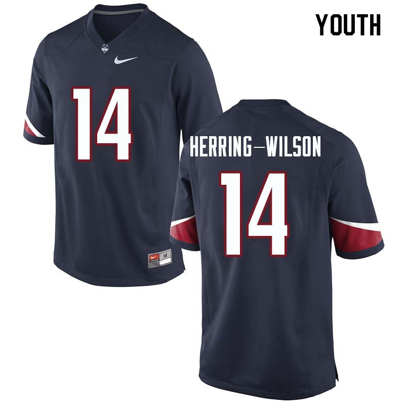 Youth #14 Tahj Herring-Wilson Uconn Huskies College Football Jerseys Sale-Navy